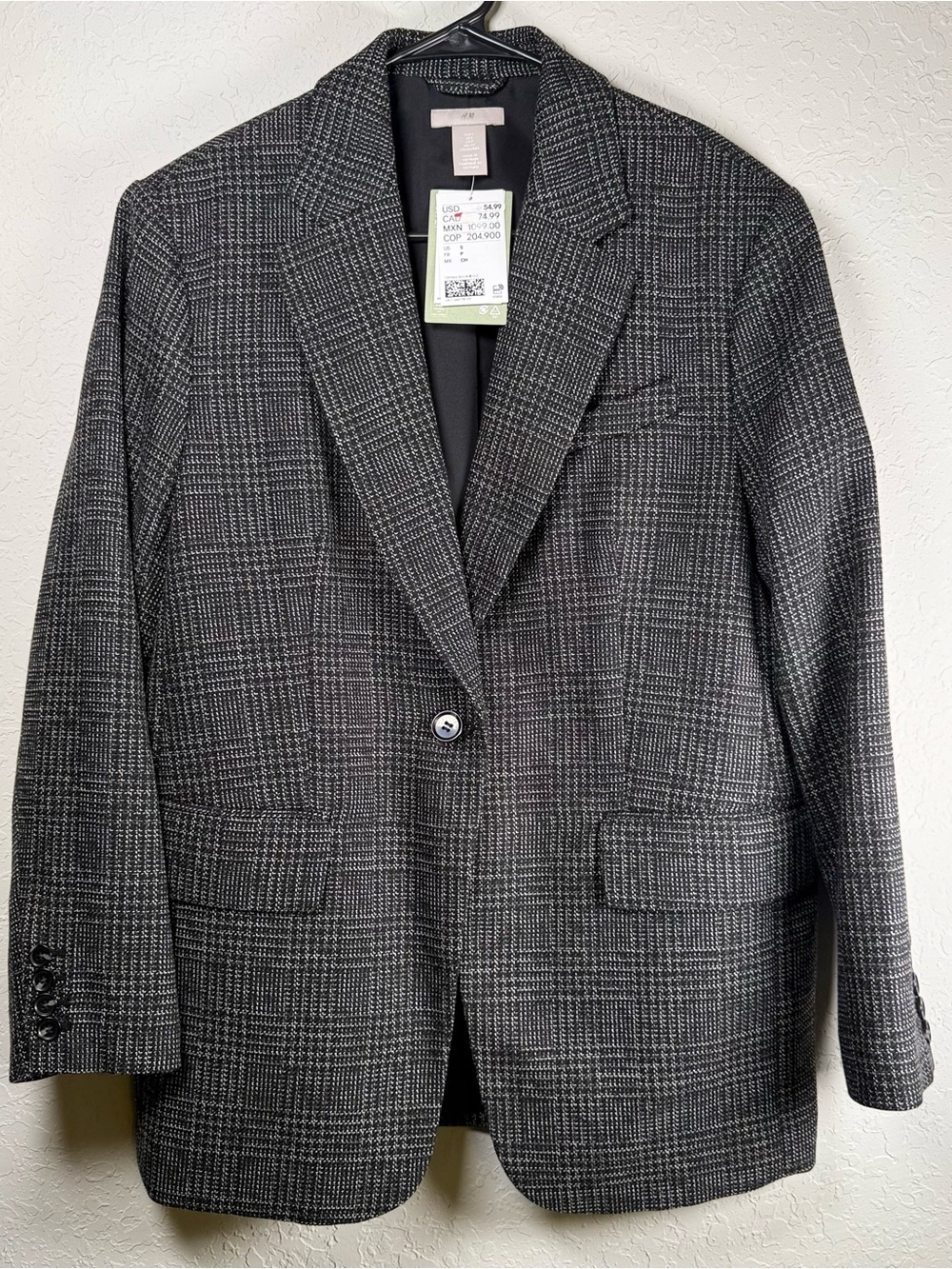 H&M Oversized Gray Plaid One Button Blazer Jacket NWT Women’s Small